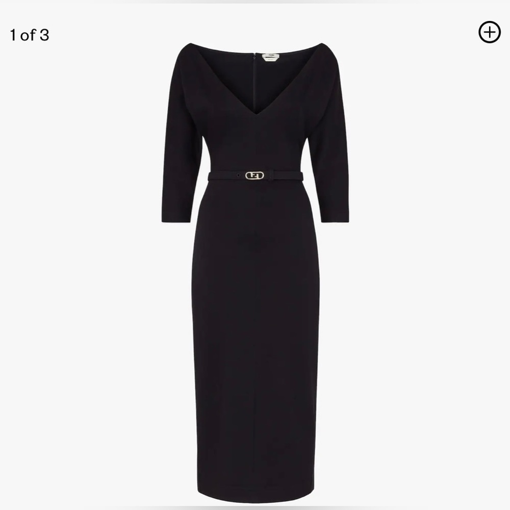 COPY - Close-fitting midi dress with wide V-neckline and three-quarter length s…